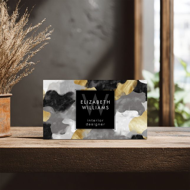 Black Gold Gray Monogram Modern Business Card Visitkort (Skapare uppladdad)