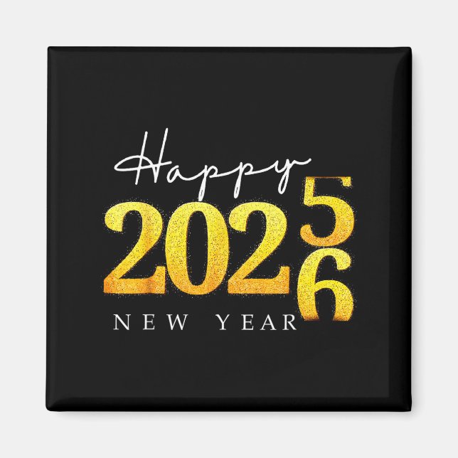 Black Gold Happy New Year 2026 New Years Eve Party Magnet (Framsidan)