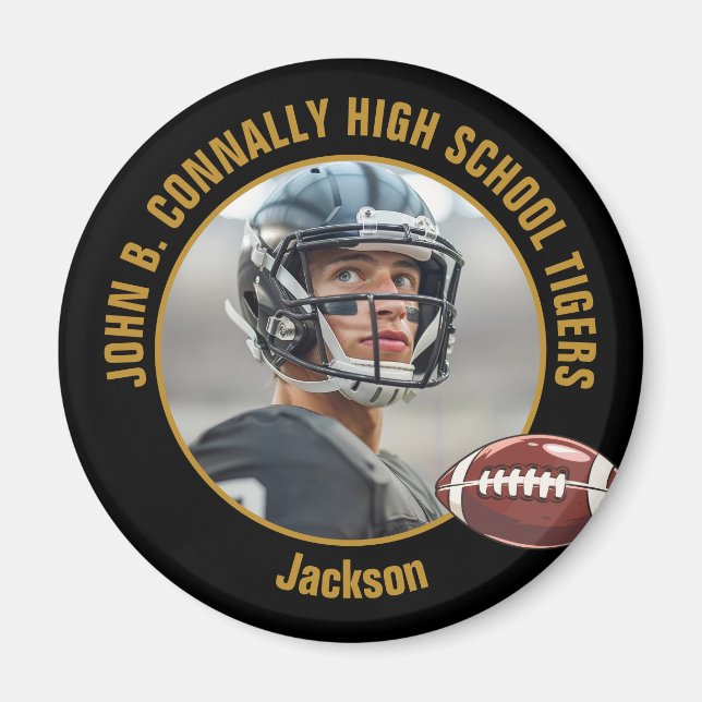 Black Gold High School Football Player Photo Magnet (Framsidan)