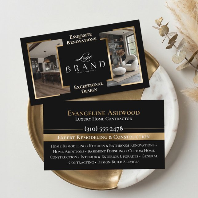 Black Gold Home Remodeling Contractor Custom Logo Visitkort (Black Gold Home Remodeling Contractor Custom Logo Business Card)