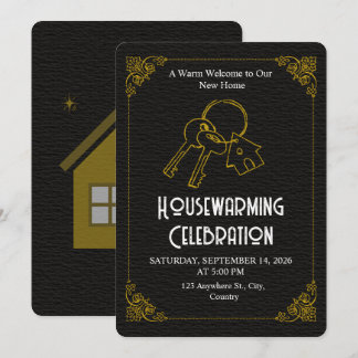Black Gold Housewarming Invitation Editable Inbjudningar