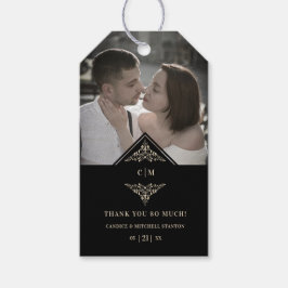 Black Gold Lace Romantic Couple Wedding Thanks Presentetikett