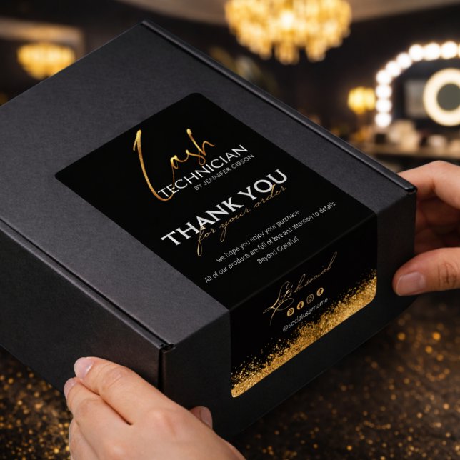 Black & Gold Lash Tech Seal Label | Lyxig Skönhet Fraktsedel (Skapare uppladdad)