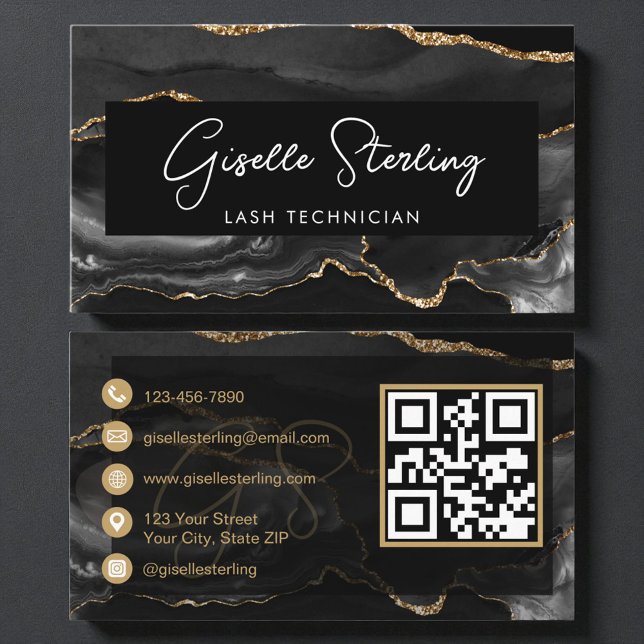 Black Gold Lash Technician QR Code  Visitkort (Skapare uppladdad)