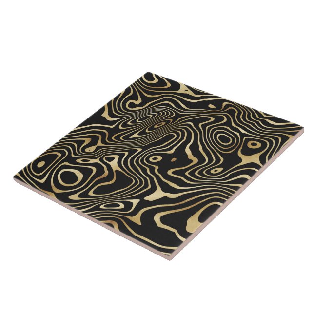 Black Gold liquid swirl Abstract Design Kakelplatta (Sidan)