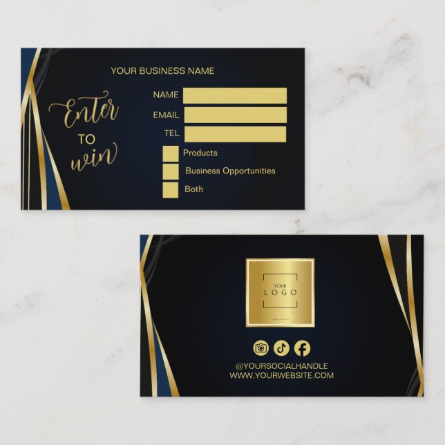 Black gold Logo Raffle Enter to Win Ticket Placeringskort (Fram/baksida)