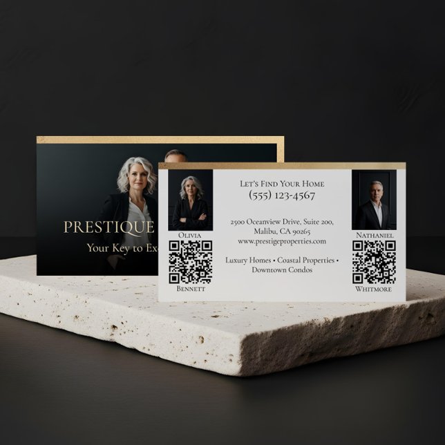 Black Gold Luxury Real Estate Agent Photo Luxe Visitkort (Prestige Luxury Dual Realtor Law Firm Gold & Black Business Card)