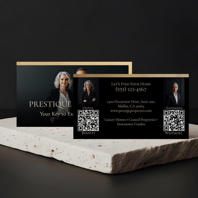 Black Gold Luxury Real Estate Agent Photo Luxe Visitkort (Prestige Luxury Realtor Law Firm Gold & Black Luxe Business Card)