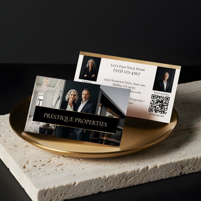 Black Gold Luxury Real Estate Agent Photo Luxe Visitkort (Black Gold Luxury Real Estate Agent Photo Luxe Business Card)