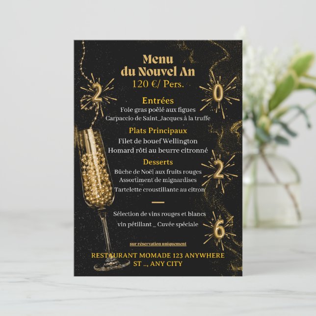 Black & Gold Luxury Sparkle Dinner Menu Template Meny (Stående Fram)