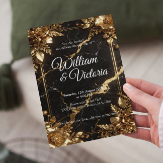 Black Gold Marble Wedding Invitation Inbjudningar