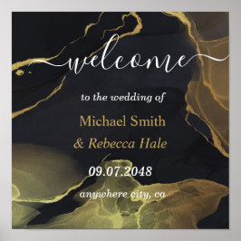 black & Gold Marble  Wedding Welcome Poster