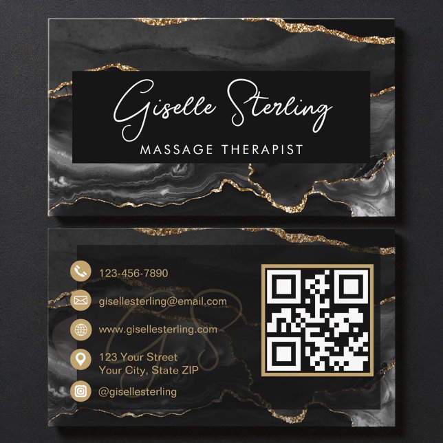 Black Gold Massage Therapist QR Code  Visitkort (Skapare uppladdad)