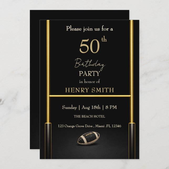 Black & Gold Men's Birthday Invitation Inbjudningar (Fram/baksida)