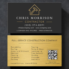 Black Gold Metal Building Construction QR Code Visitkort