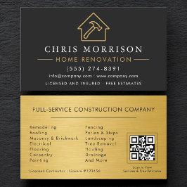 Black Gold Metal Home Renovation QR Code Visitkort