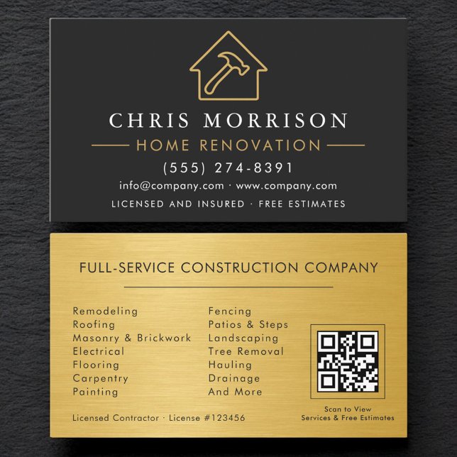 Black Gold Metal Home Renovation QR Code Visitkort (Skapare uppladdad)