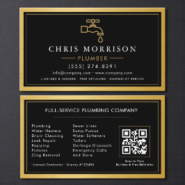 Black Gold Metallic Plumber Contractor QR Code  Visitkort