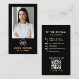 Black Gold Minimalist Photo QR Code Logo Visitkort