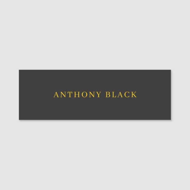 Black & Gold Minimalist Plain Elegant Own Name Namnbricka (Framsida)