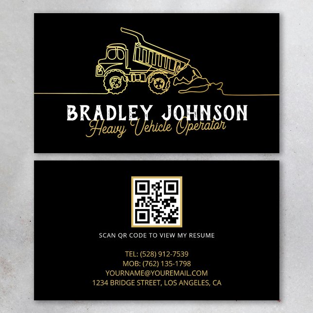 Black Gold Modern Heavy Vehicle Operator QR Code Visitkort (Skapare uppladdad)