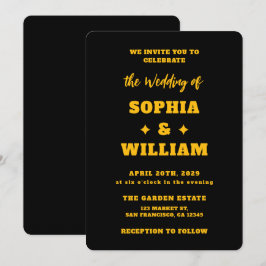 Black & Gold Modern Typography Wedding Inbjudningar