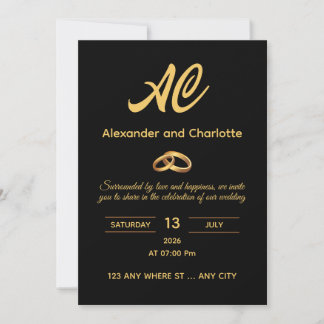 Black Gold Monogram Wedding Invitation Inbjudningar