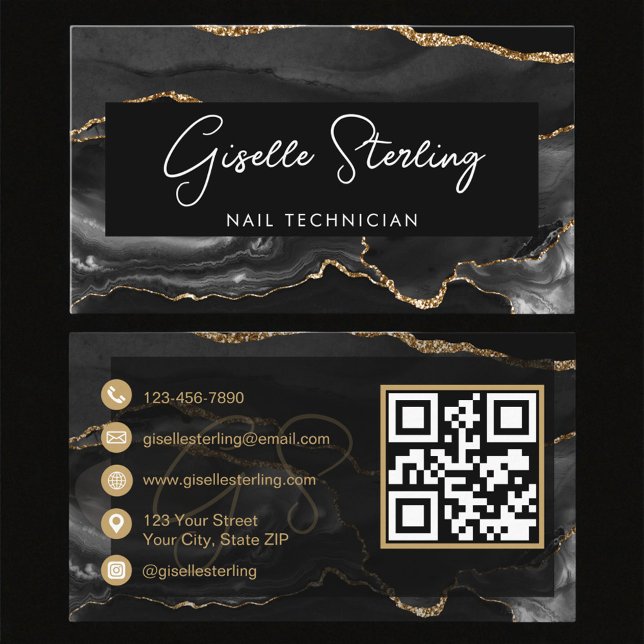 Black Gold Nail Technician QR Code   Visitkort (Skapare uppladdad)