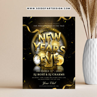 Black & Gold New Year's Eve Club Party  Reklamblad