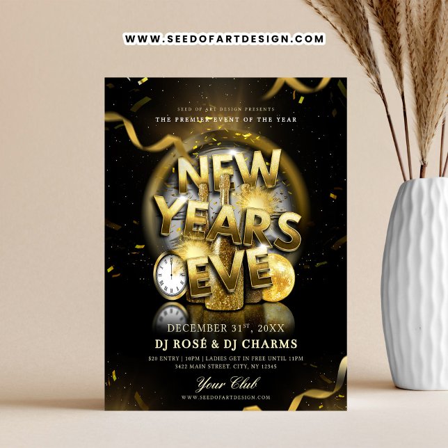 Black & Gold New Year's Eve Club Party  Reklamblad (Skapare uppladdad)