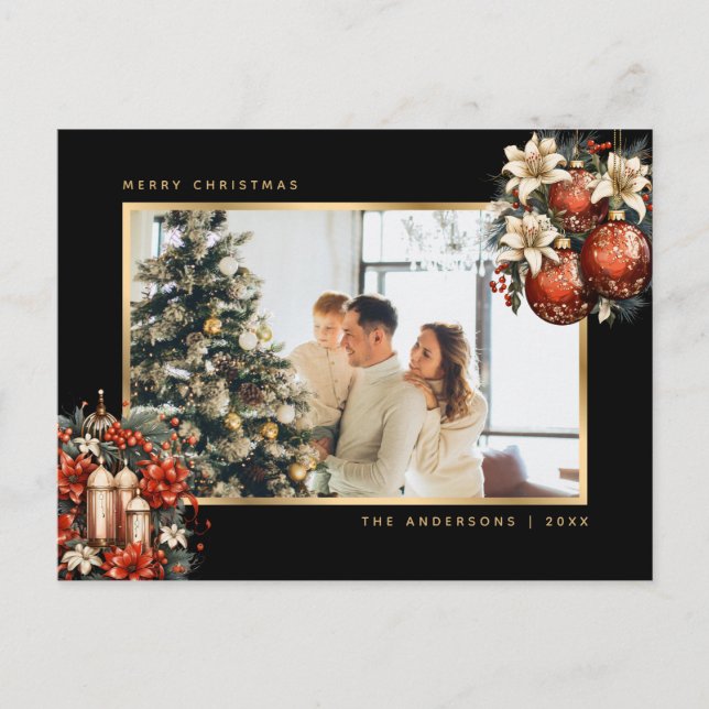 Black Gold Ornaments Botanical Photo Christmas Helg Vykort (Framsida)