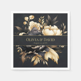 Black & Gold Peony Wedding Napkins Pappersservett