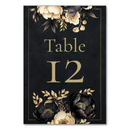 Black & Gold Peony Wedding Table Number Bordsnummer