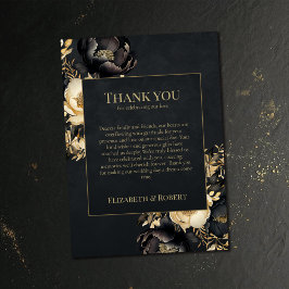 Black & Gold Peony Wedding Thank You Card Tack Kort