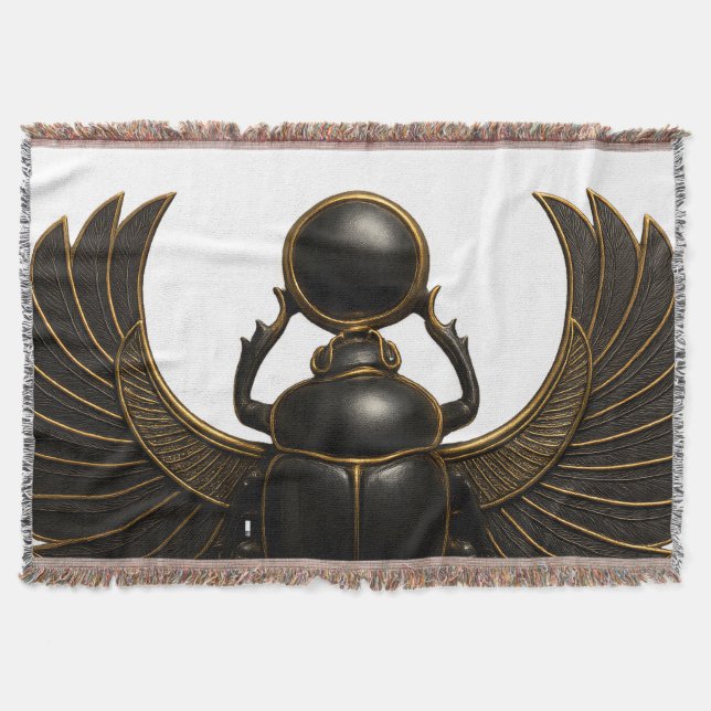 Black & Gold Pharaonic Beetle Throw Blanket Filt (Framsidan)