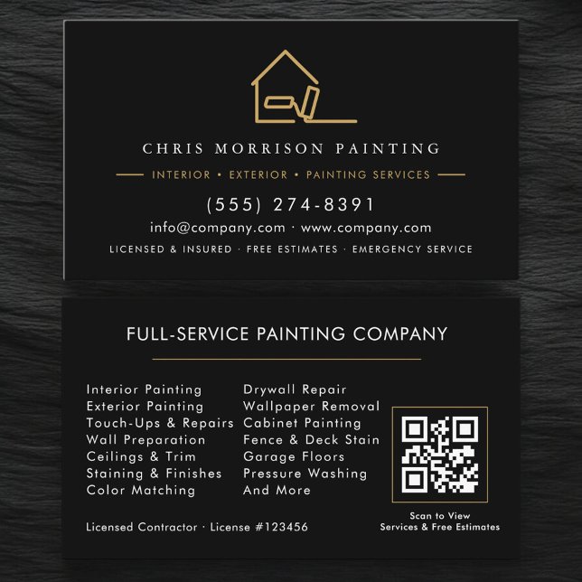 Black Gold Professional Painter Painting QR Code Visitkort (Skapare uppladdad)
