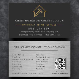 Black Gold QR Code Metal Handyman Construction  Visitkort