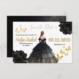 Black & Gold Quinceañera Save the Date Card Spara Datumet