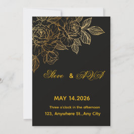 Black & Gold Romantic Wedding Invitation | Elegant Inbjudningar