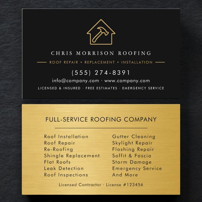 Black Gold Roofing Roofer Company Business Card Visitkort (Skapare uppladdad)