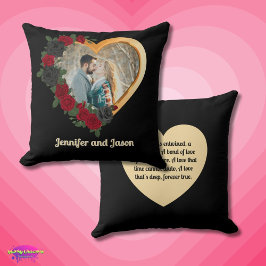 Black & Gold Roses, Gold Heart Photo Frame Kudde