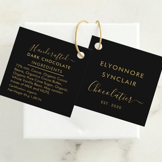 Black Gold Script Mörk Choklad Ingredienser Gåvor Etiketter (Skapare uppladdad)