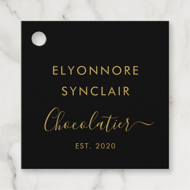 Black Gold Script White Chocolate Ingredients Gåvor Etiketter (Framsida)