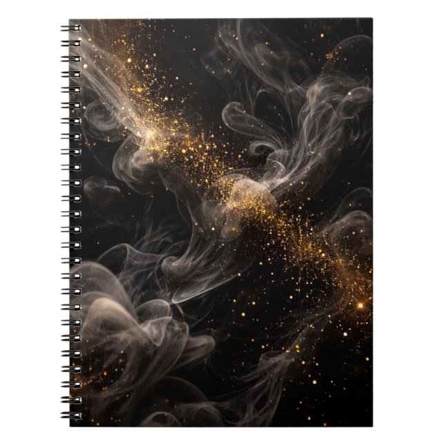 Black & Gold Smoke Notebook – Abstract Ink Swirl Anteckningsbok (Framsidan)