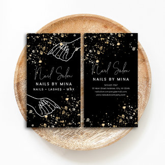 Black Gold Specks Hand Nail Salon Visitkort