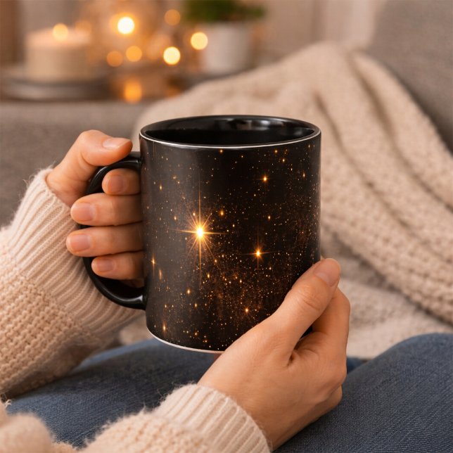 Black Gold Star Mug | Elegant Sparkle Coffee Cup Kaffemugg (Skapare uppladdad)