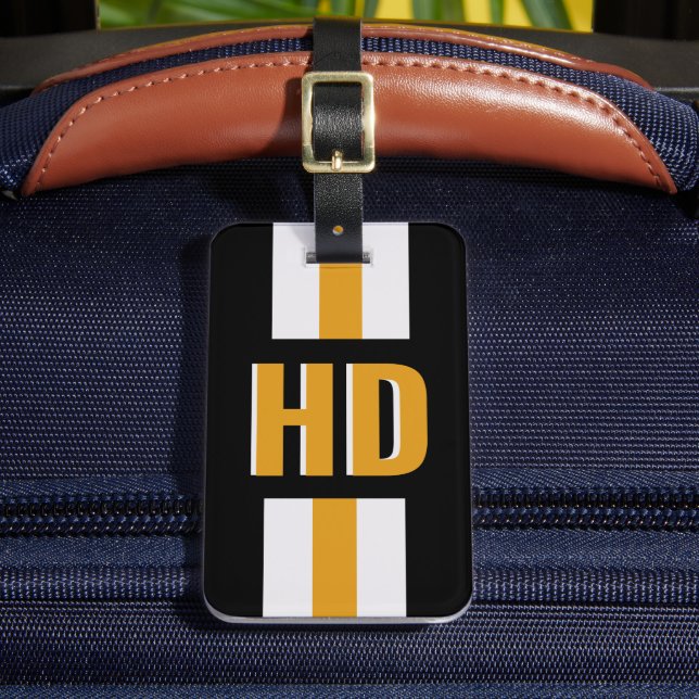 Black & gold striped Shadow Monogram Vacation Bagagebricka (Framsida Insitu 2)
