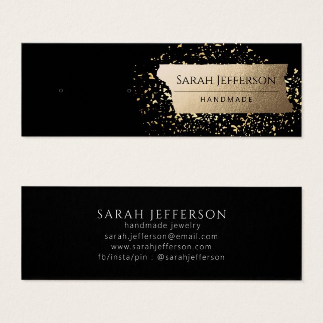 Black Gold Stud Earring Jewelry Display Card Litet Visitkort (Framsida & baksida)