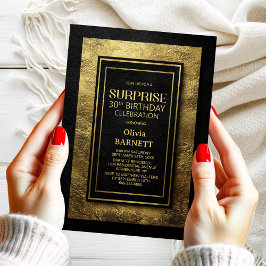 Black Gold Surprise 30th Birthday Party Inbjudningar