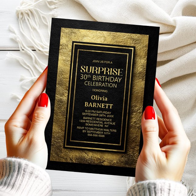 Black Gold Surprise 30th Birthday Party Inbjudningar (Skapare uppladdad)